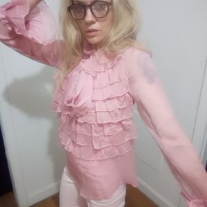 Pink flounce rococo Antoinette chiffon blouse